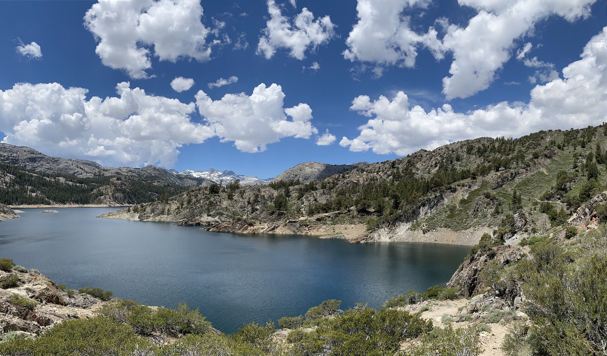 A lake where the water is tens of feet below the high water line