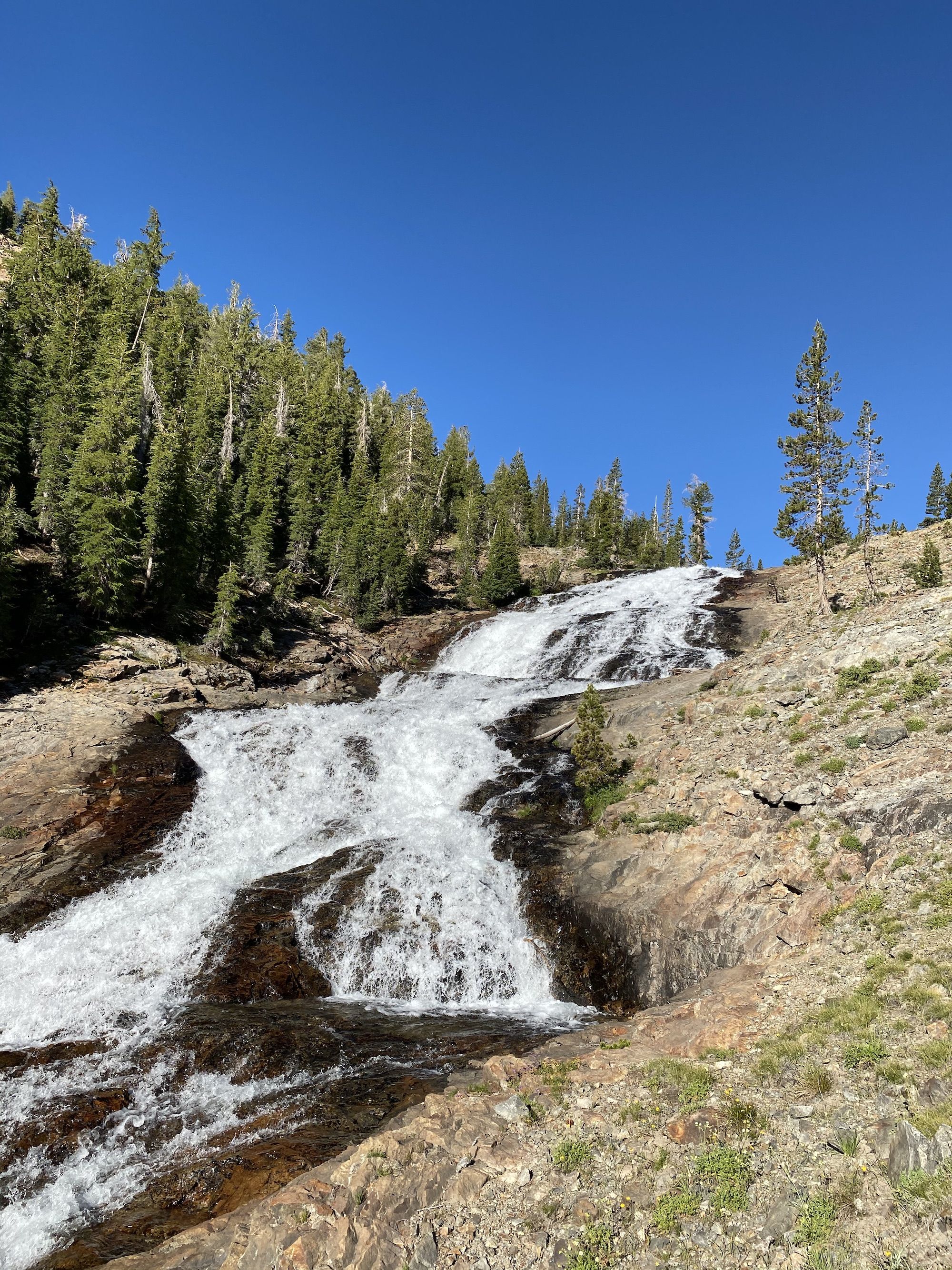 Water flowing over bare rock