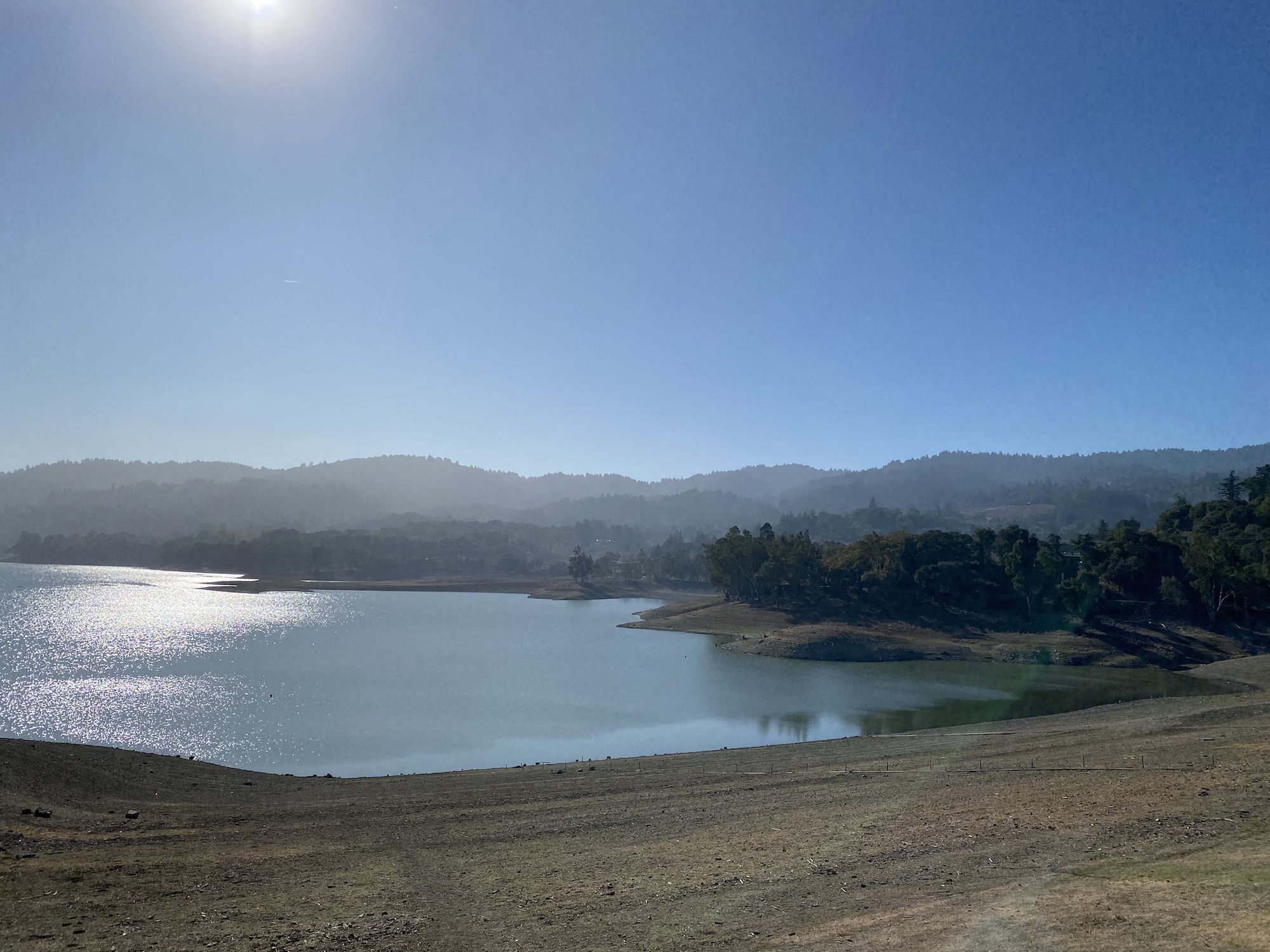 A reservoir with low water. 