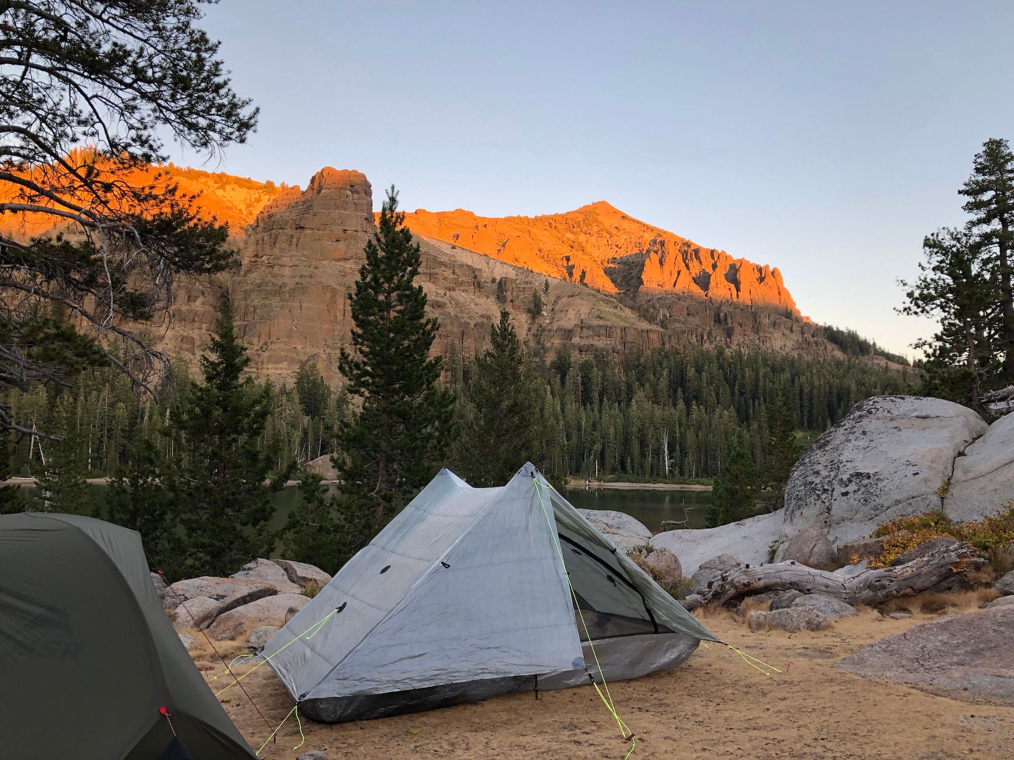 Tent at Round Lake on the Tahoe Rim Trail.