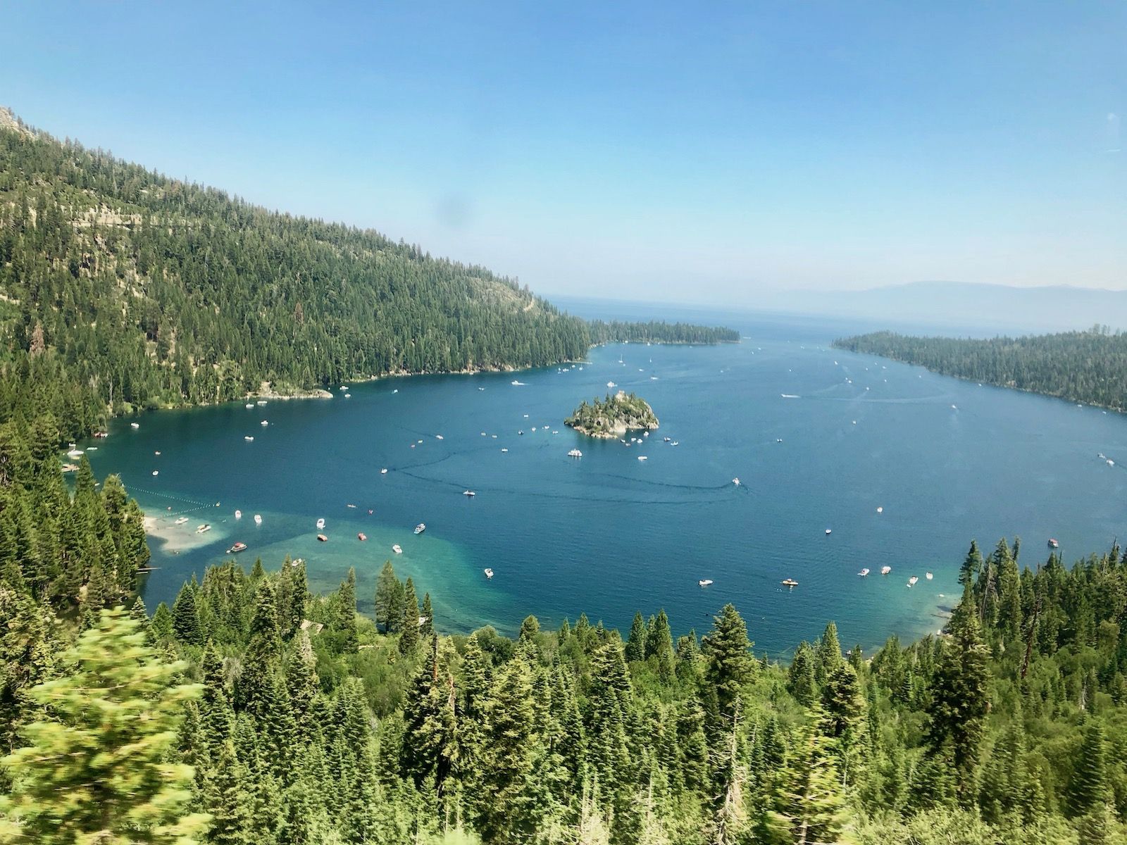 View of emerald bay from the bus.