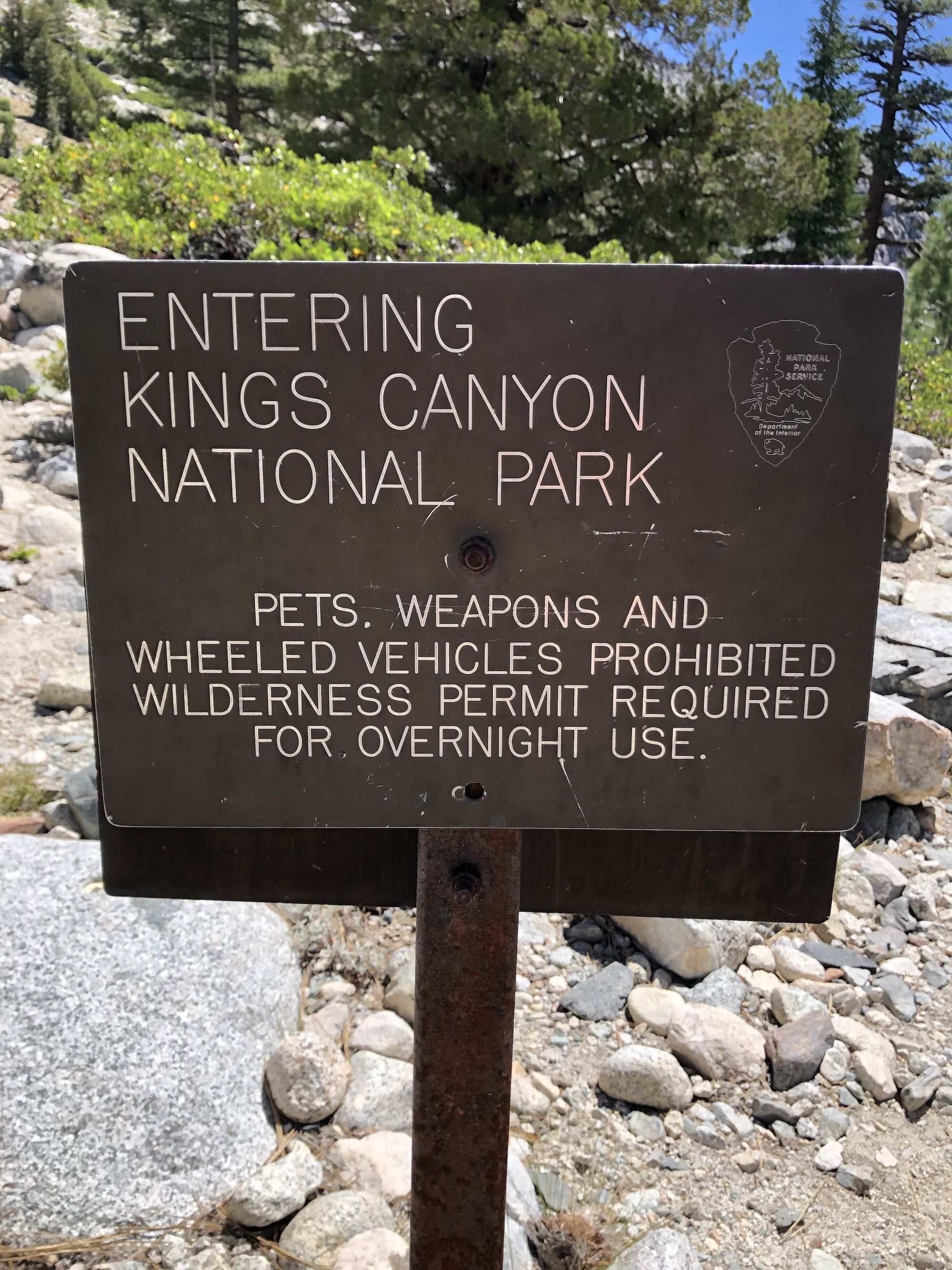 A sign noting that I'm entering Kings Canyon National park