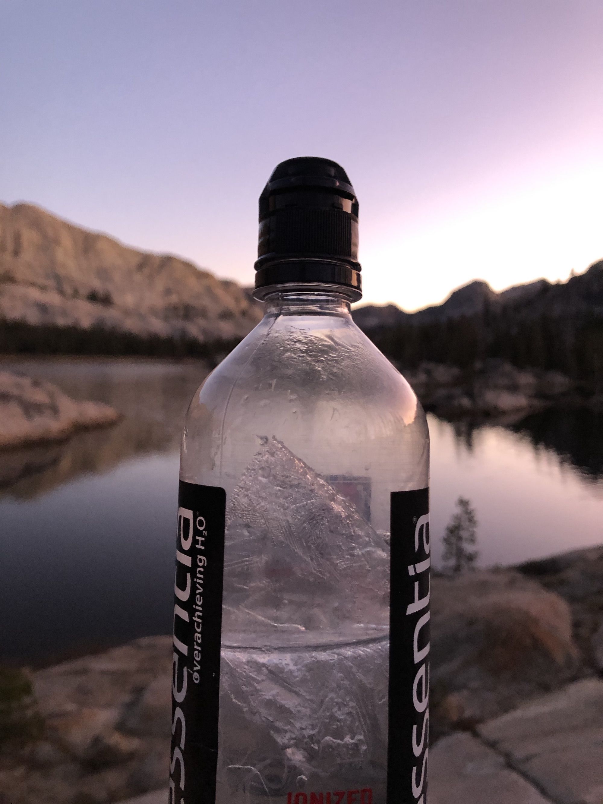 A frozen water bottle