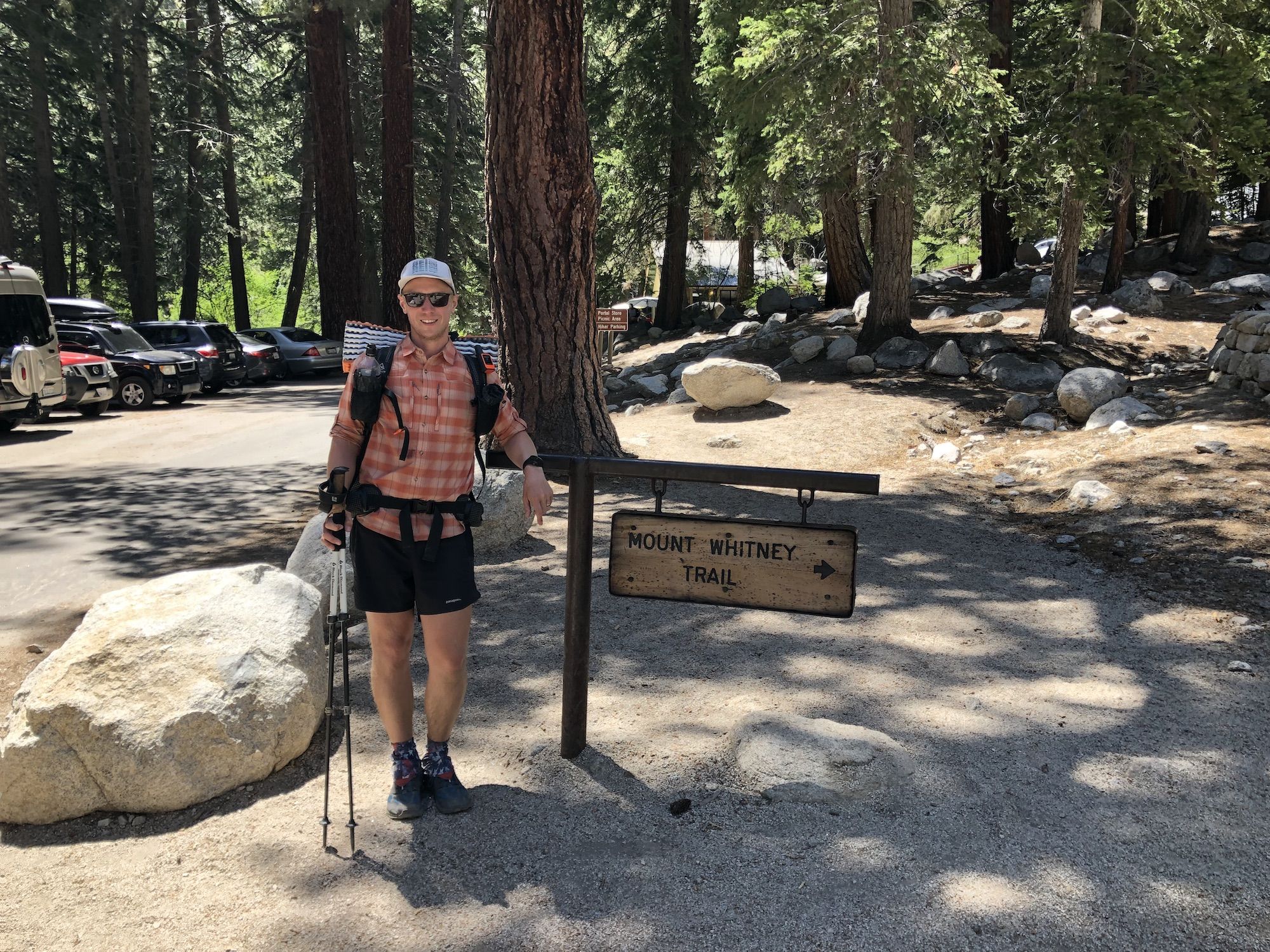 Me next to the Mt. Whitney trail sign at the end of the trail.
