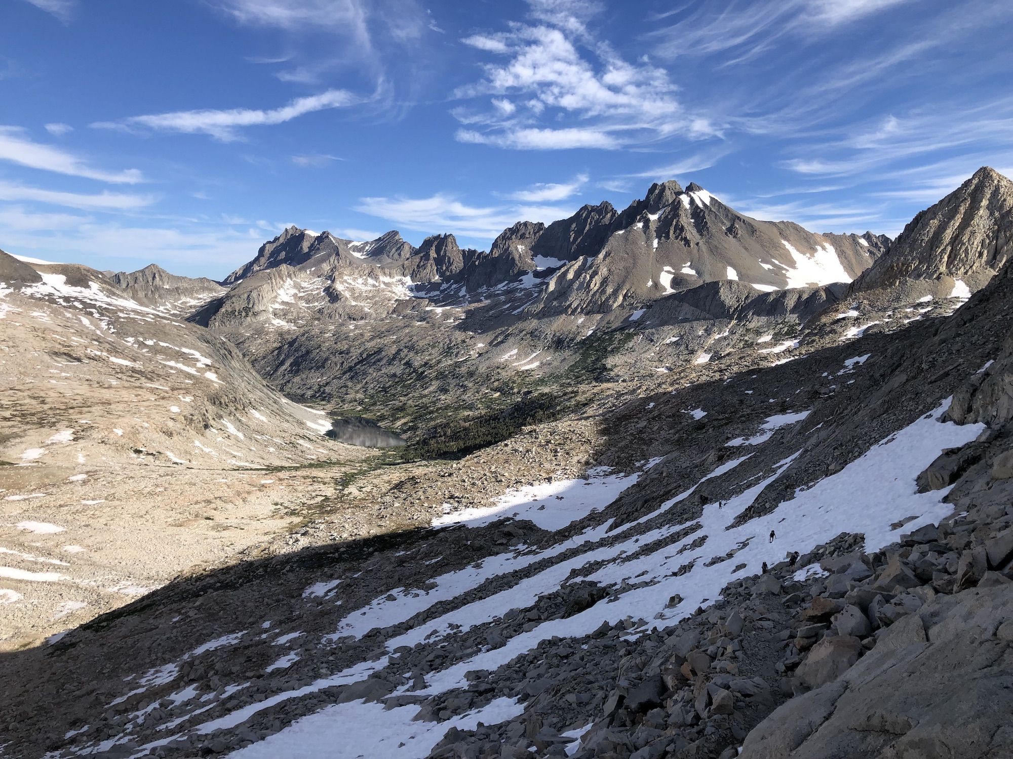 A view of Palisade Lakes from the top of the pass.