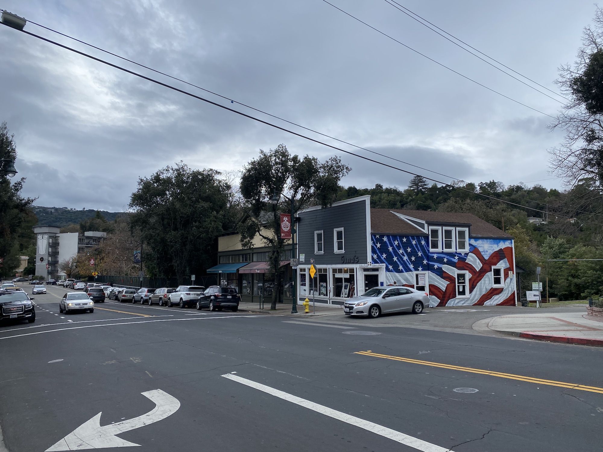 A building painted with an American flag