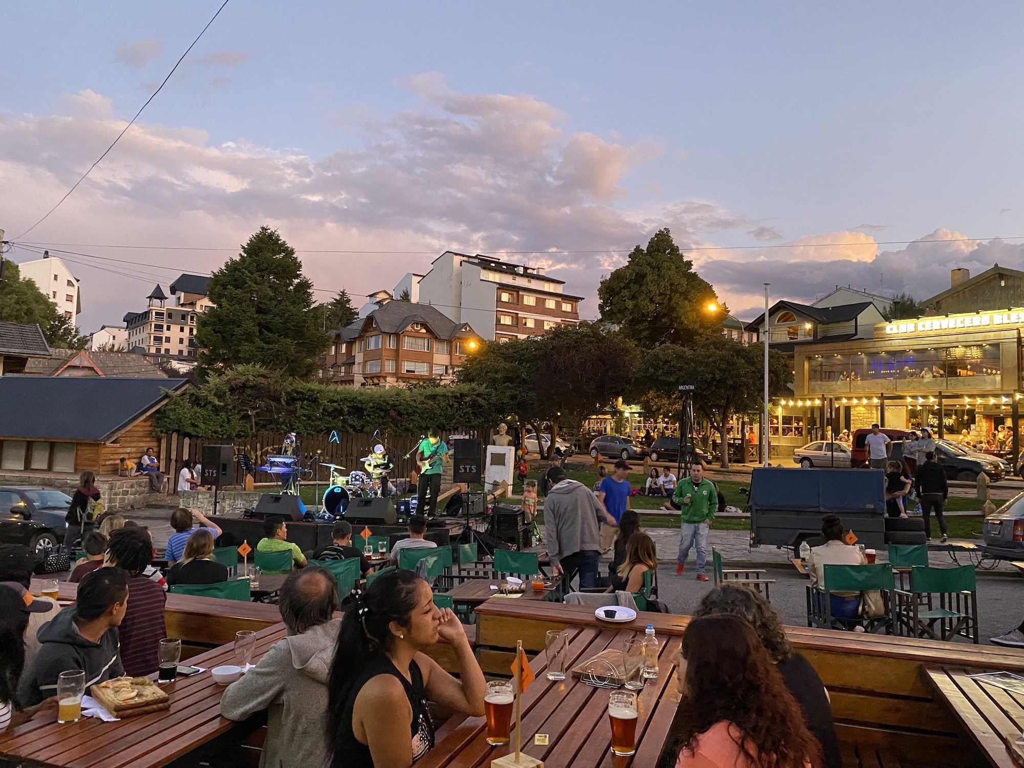 A band playing music in the street in downtown Bariloche in Argentina