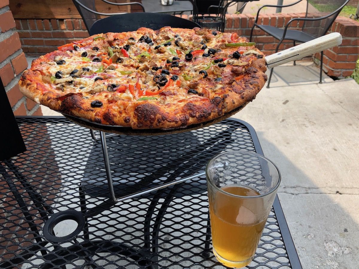 Post hike refuel: pizza and beer.