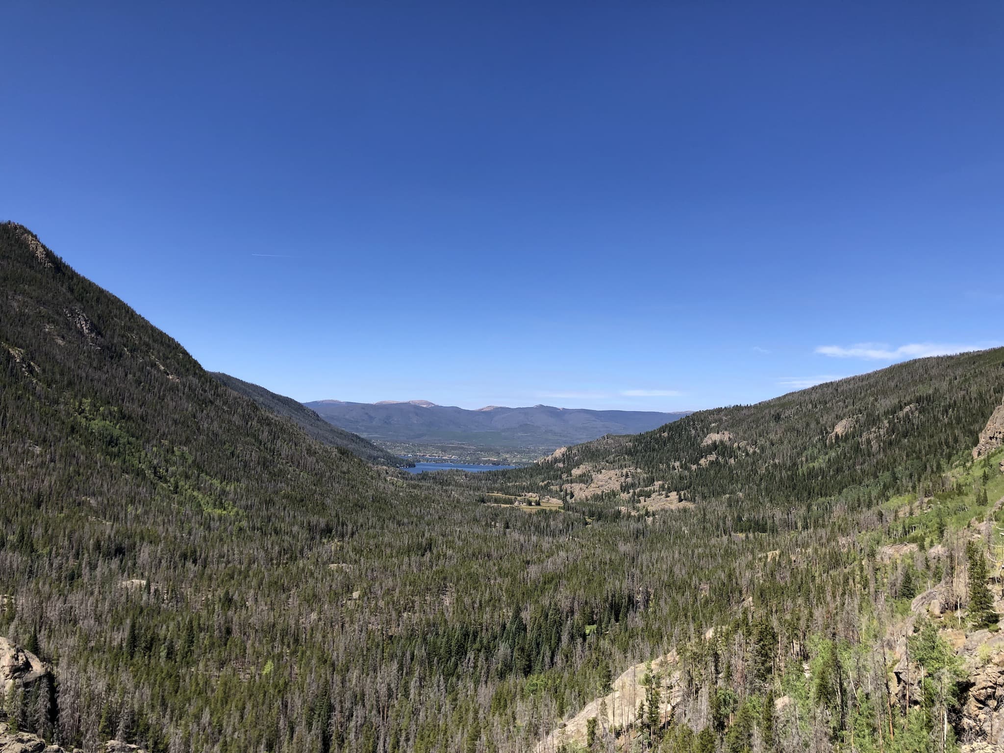 Looking down a valley towards Grand Lake. 