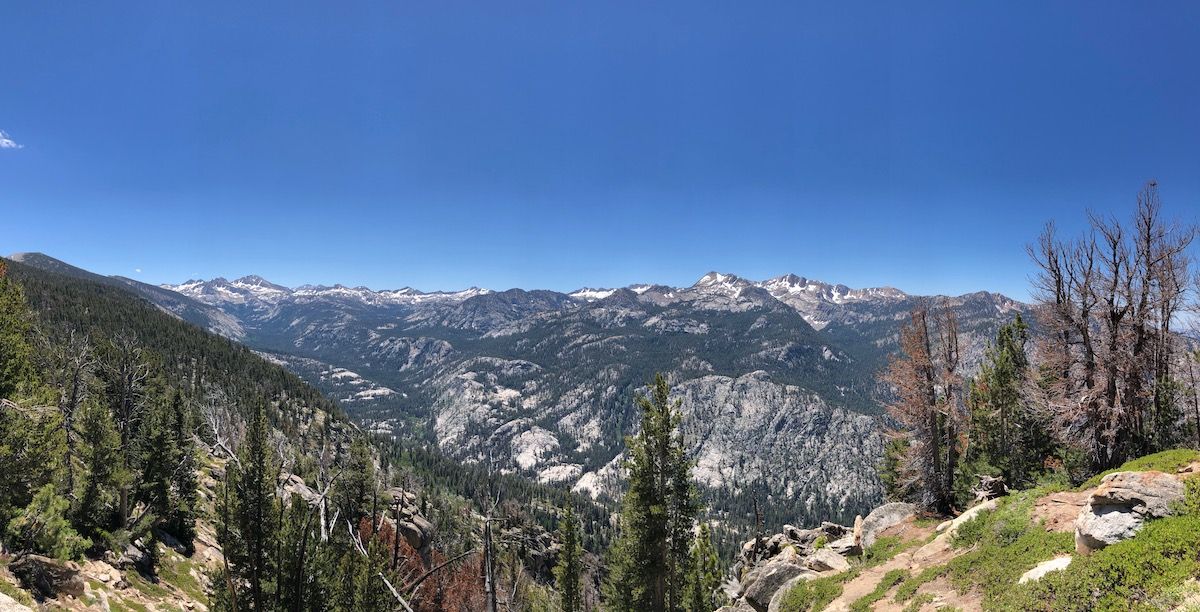 Open views of snow-capped mountains.