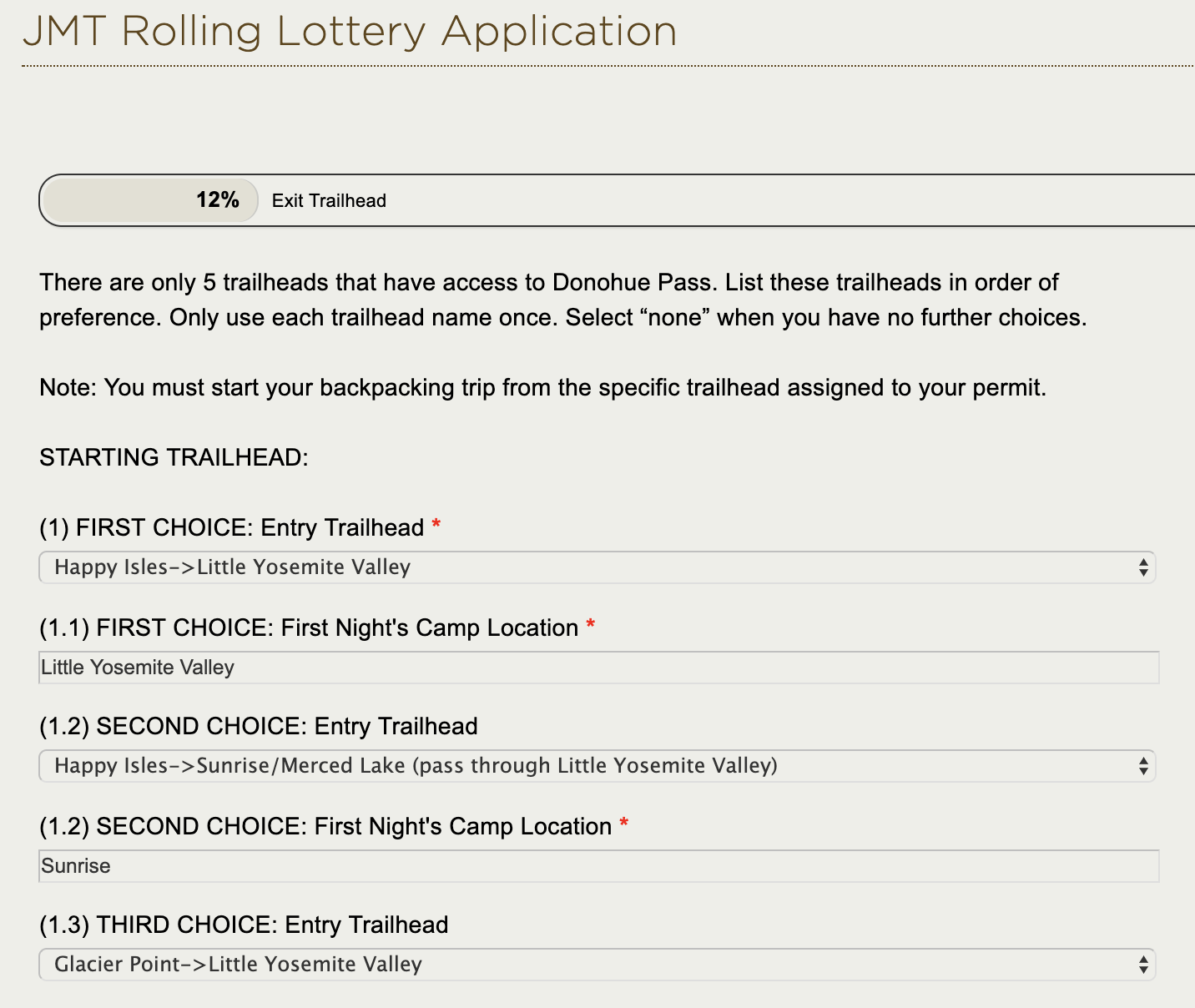 JMT permit lottery entry