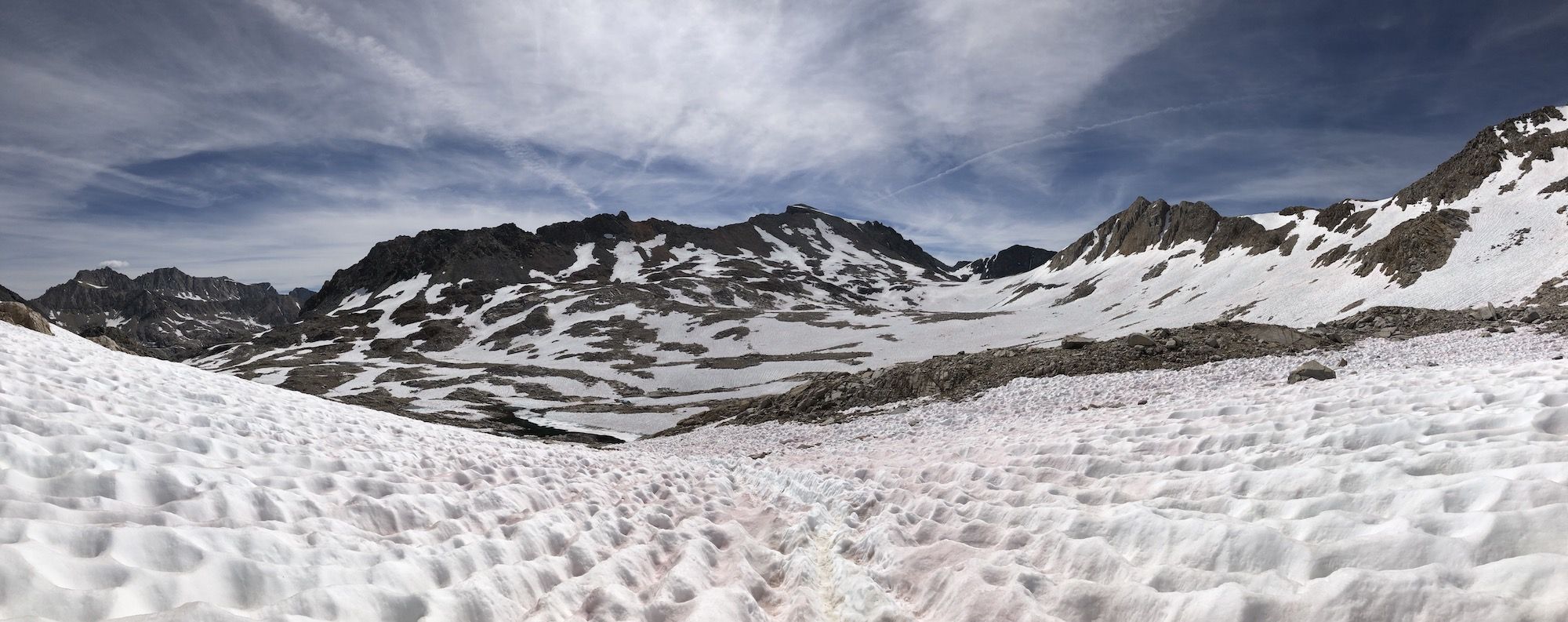 A sun cupped snowfield