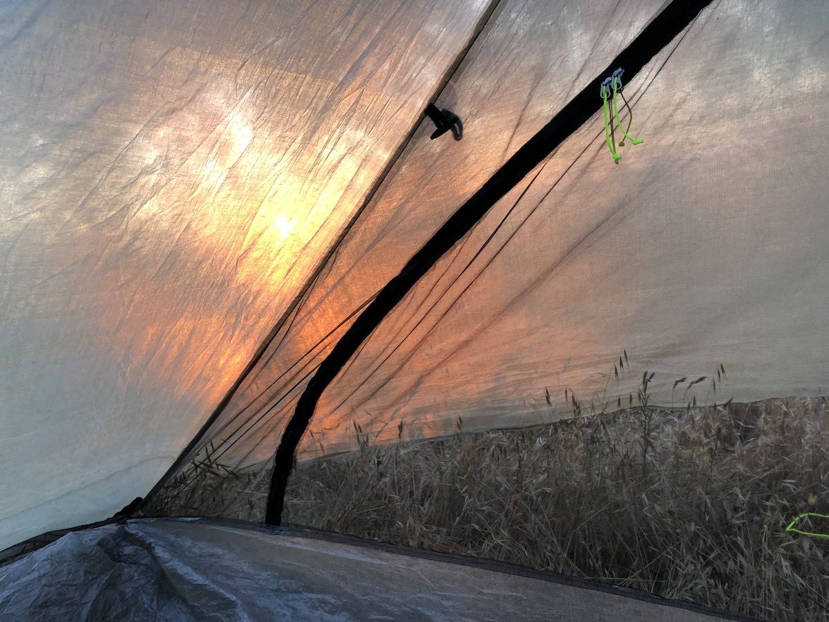 Camping in Henry Coe. Sunrise inside the tent.