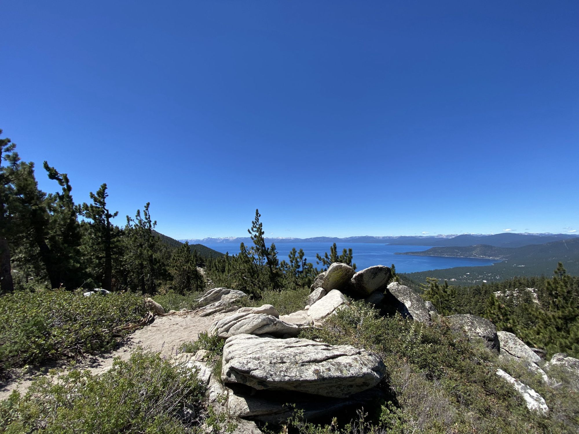 A granite rock outcrop overlooking Lake Tahoe