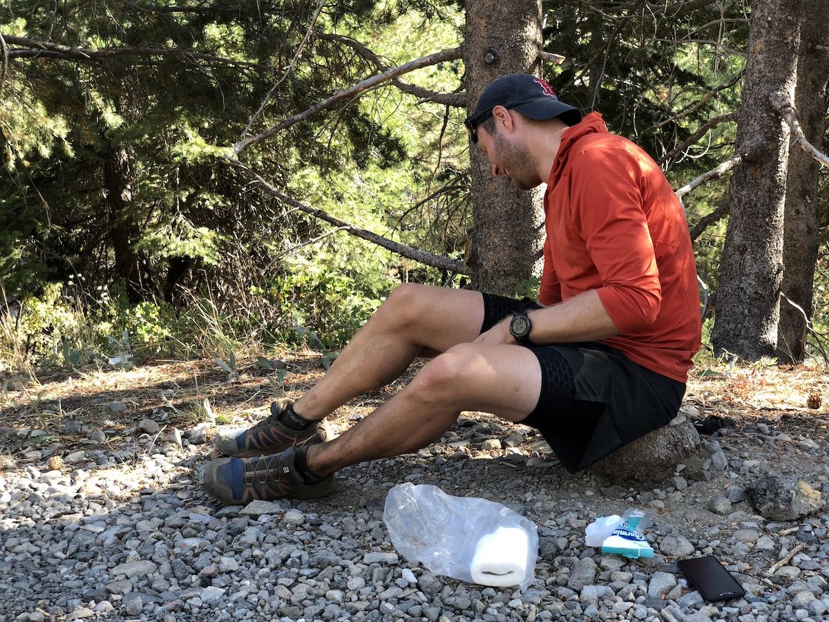 Wiping off trail dust before getting a ride to town.